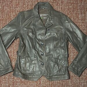Cecil leather Jacket German tailored fitted blazer style leather coat dark brown